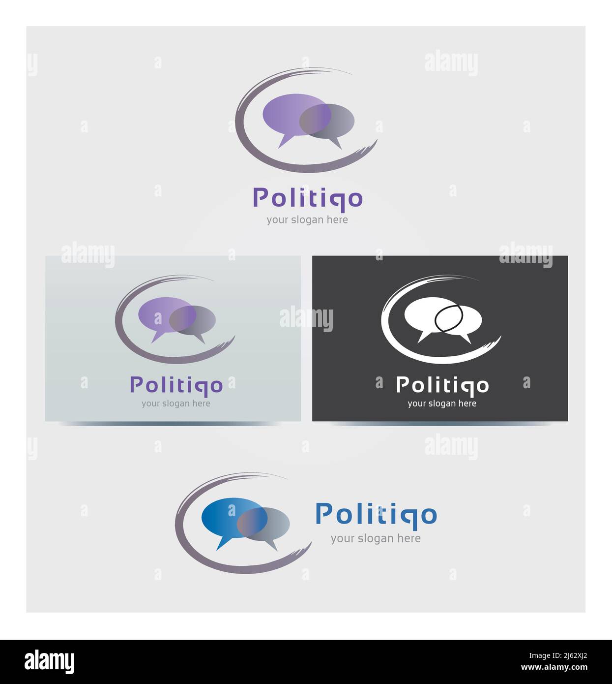 Finestra di dialogo, icona Bubble, Logo per le aziende, Mock carta in diversi colori Illustrazione Vettoriale