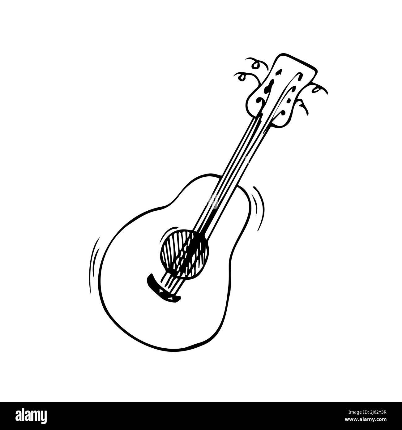 Illustrazione vettoriale. Scarabocchio di chitarra classica disegnato a  mano. Strumento musicale a corda. Chitarra acustica piccola o ukulele.  Attrezzatura blues o rock Immagine e Vettoriale - Alamy