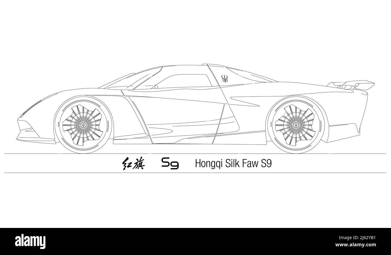 Hongqi S9 Hongqi linea di supercar ibrida delineata, illustrazione Foto Stock