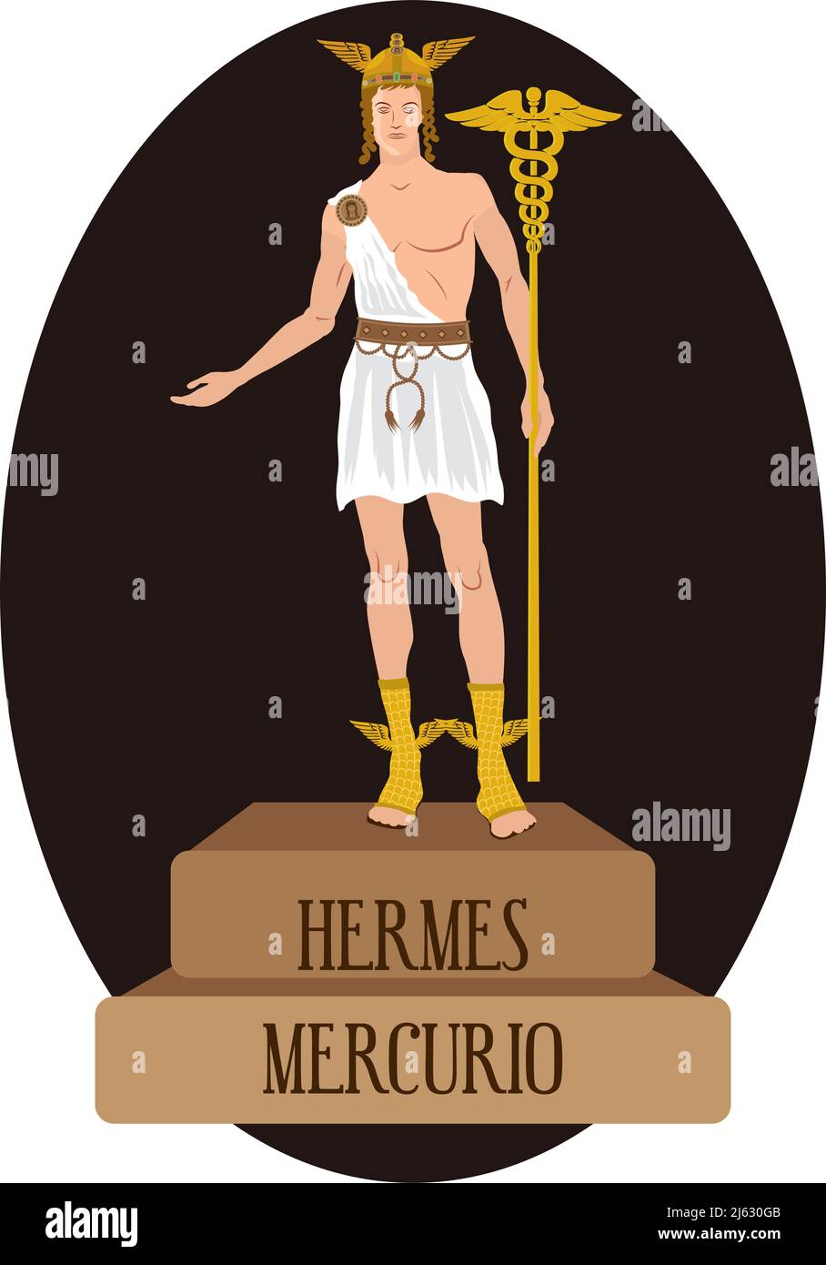 Vettore illustrativo isolato di divinità romane e greche, Hermes, Mercurio Illustrazione Vettoriale