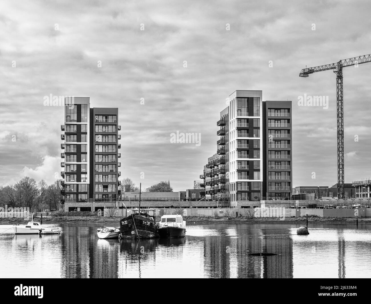 Rigenerazione urbana sul lungofiume, Northam, Southampton, Inghilterra. Foto Stock