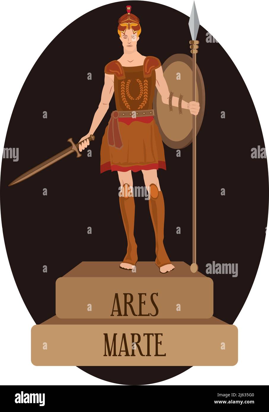 Vettore illustrativo isolato di divinità romane e greche, Ares, Marte Illustrazione Vettoriale