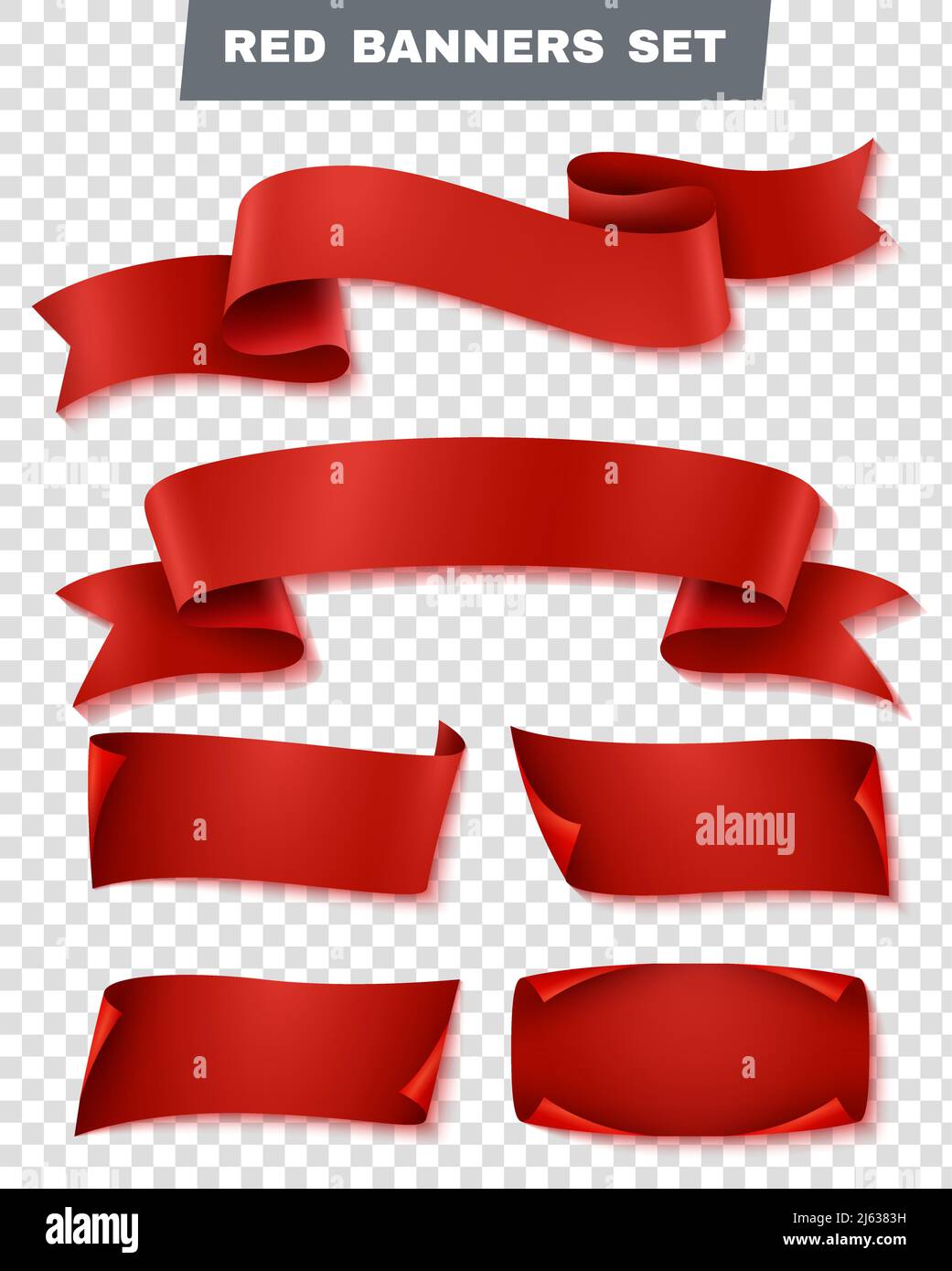 Icone trasparenti per striscioni in carta rossa realistiche con diversi tipi formati e stili banner illustrazione vettoriale Illustrazione Vettoriale