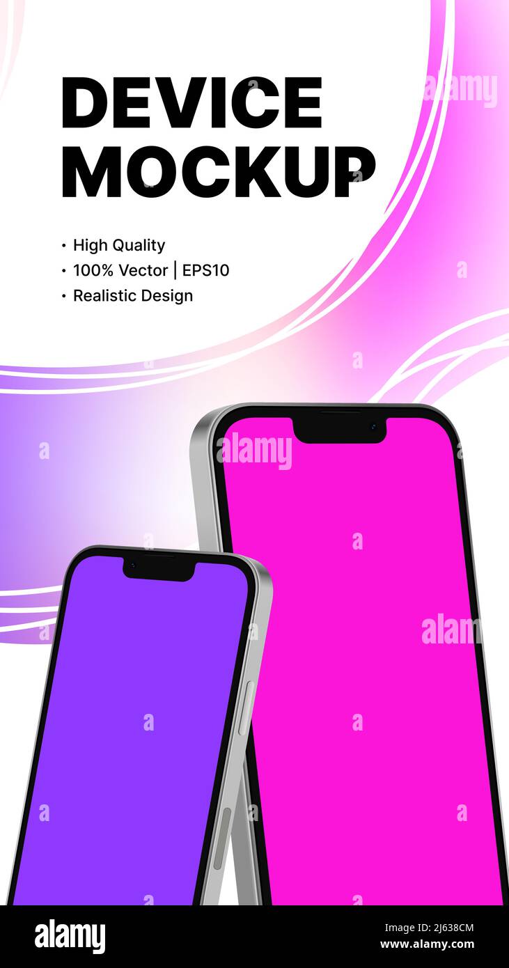 Banner viola sui social media. Modello Stories con due smartphone realistici. Illustrazione vettoriale Illustrazione Vettoriale