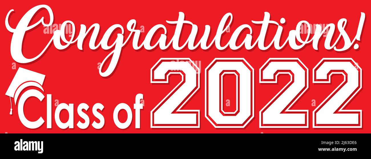 Congratulazioni Classe di 2022 Banner Red background Graphic Foto Stock