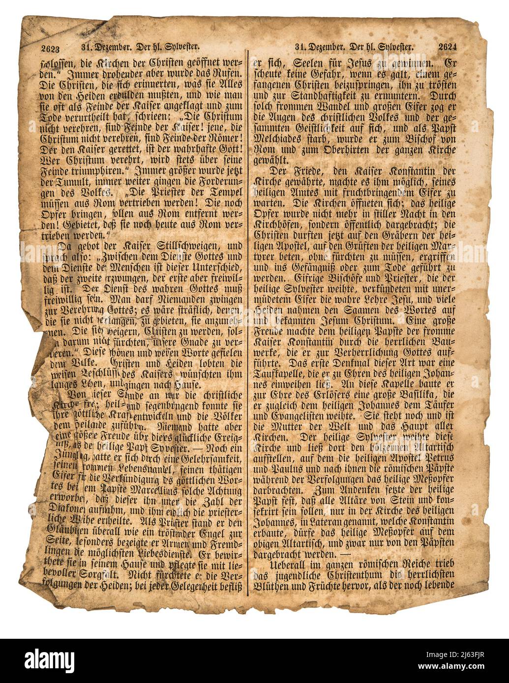 Pagina di libri antichi isolato su sfondo bianco. Vecchio foglio di carta grungy Foto Stock