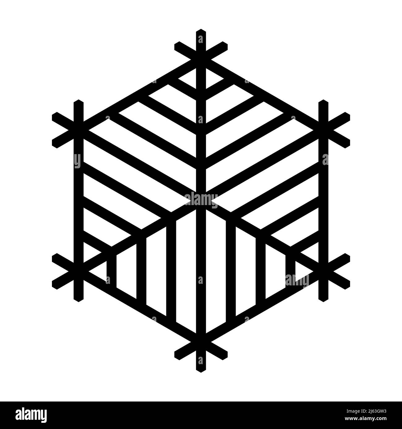 Elemento di disegno in forma di fiocco di neve. Kumiko artigianale tradizionale giapponese Illustrazione Vettoriale