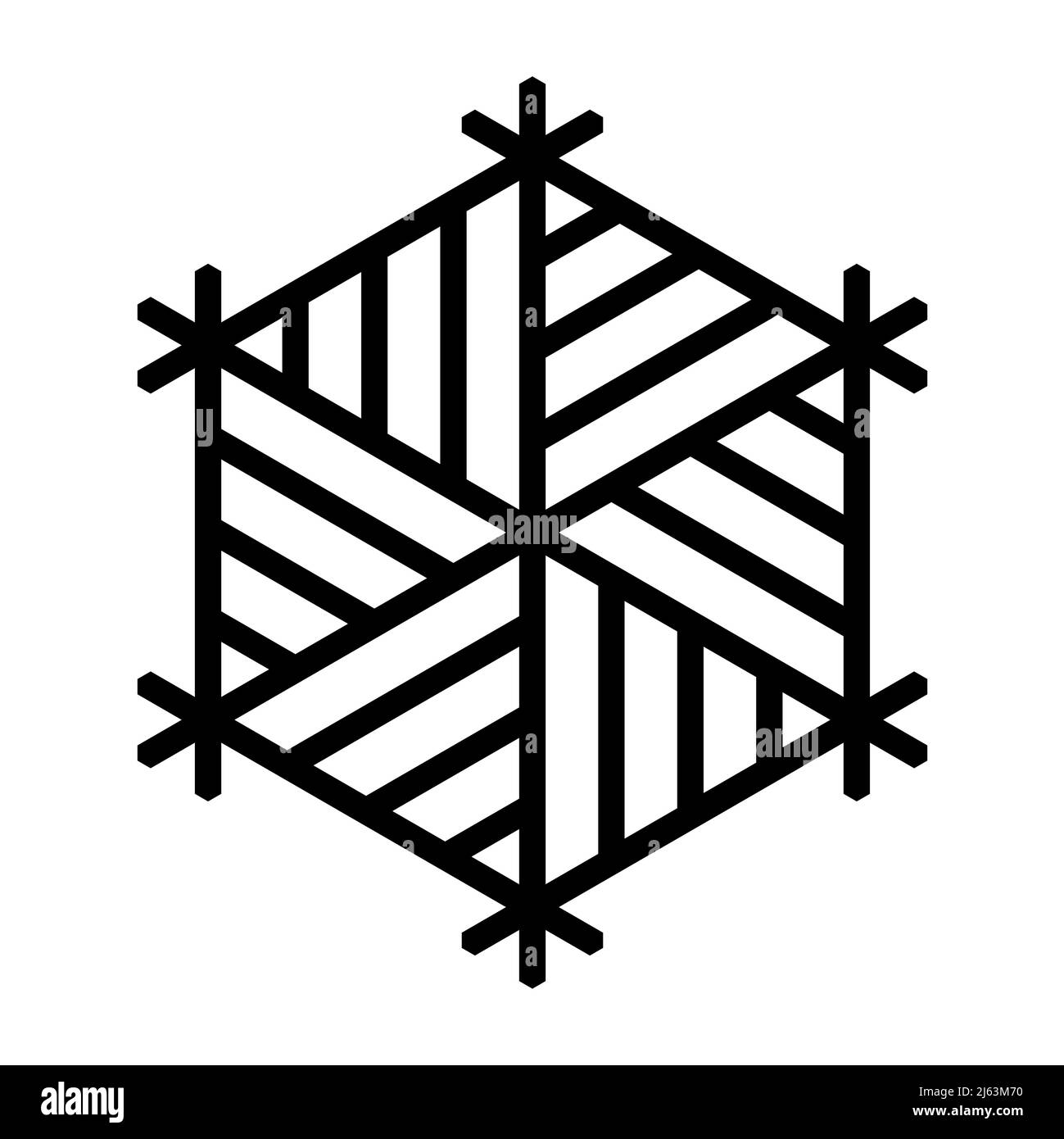 Elemento di disegno in forma di fiocco di neve. Kumiko artigianale tradizionale giapponese Illustrazione Vettoriale