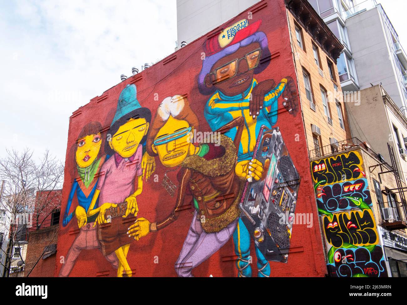 OS Gemeos Mural su 14th Street, New York USA Foto Stock