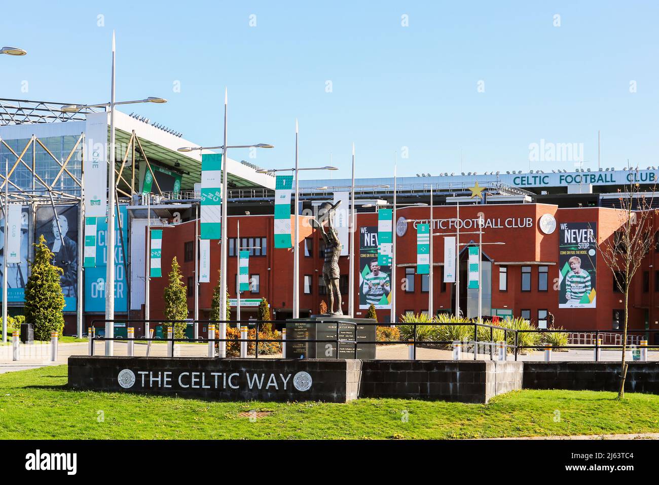 Ingresso anteriore allo stadio di calcio Parkhead, sede del Celtic FC, Glasgow, Regno Unito Foto Stock