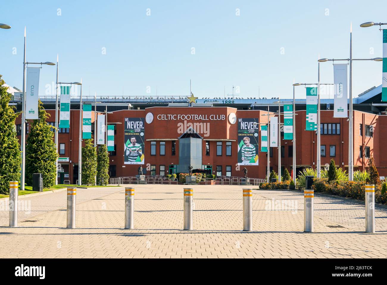 Ingresso anteriore allo stadio di calcio Parkhead, sede del Celtic FC, Glasgow, Regno Unito Foto Stock