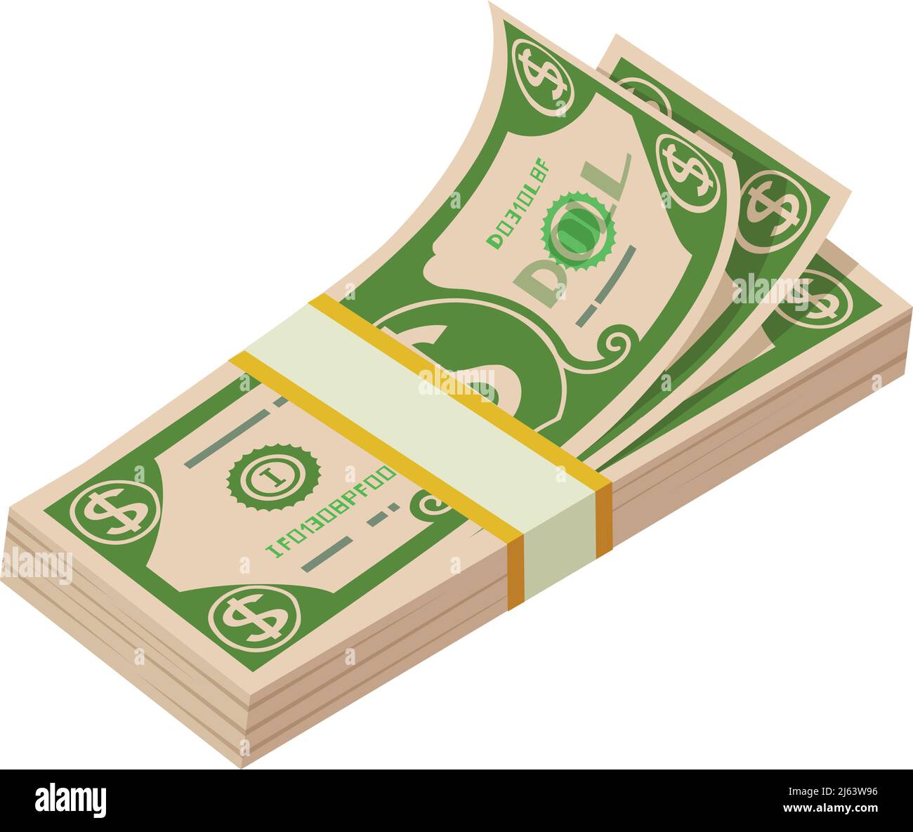 Icona del pacchetto dollaro. Bolletta verde Illustrazione Vettoriale
