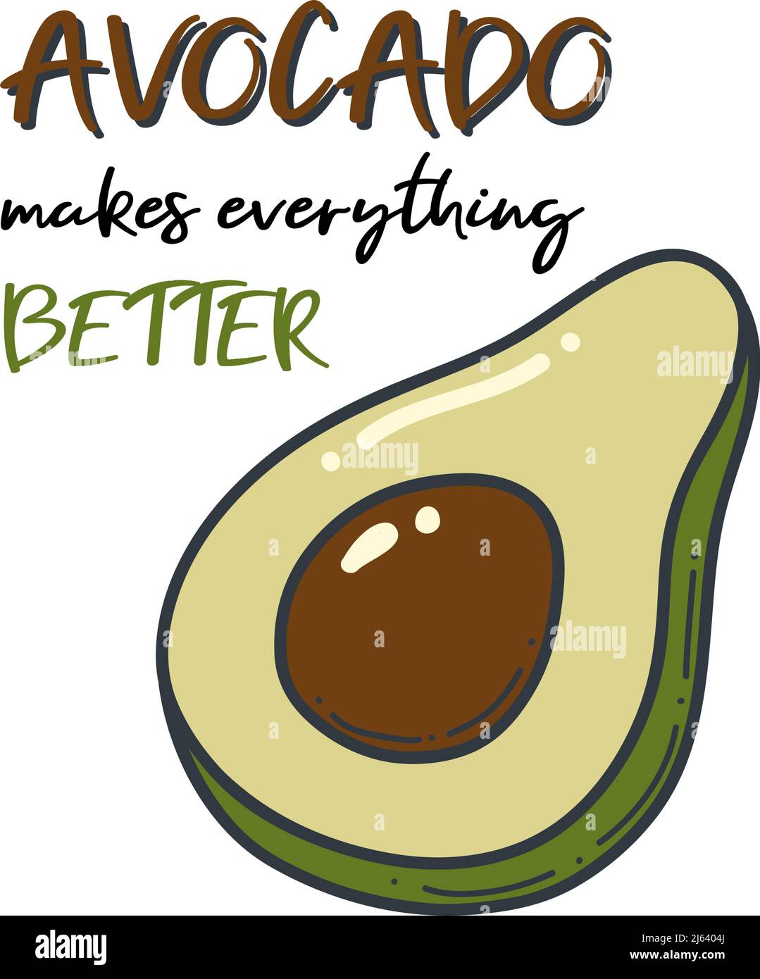 Avocado Doodle contorno icona. Logo biologico frutta e verdura illustrazione isolata. Illustrazione Vettoriale