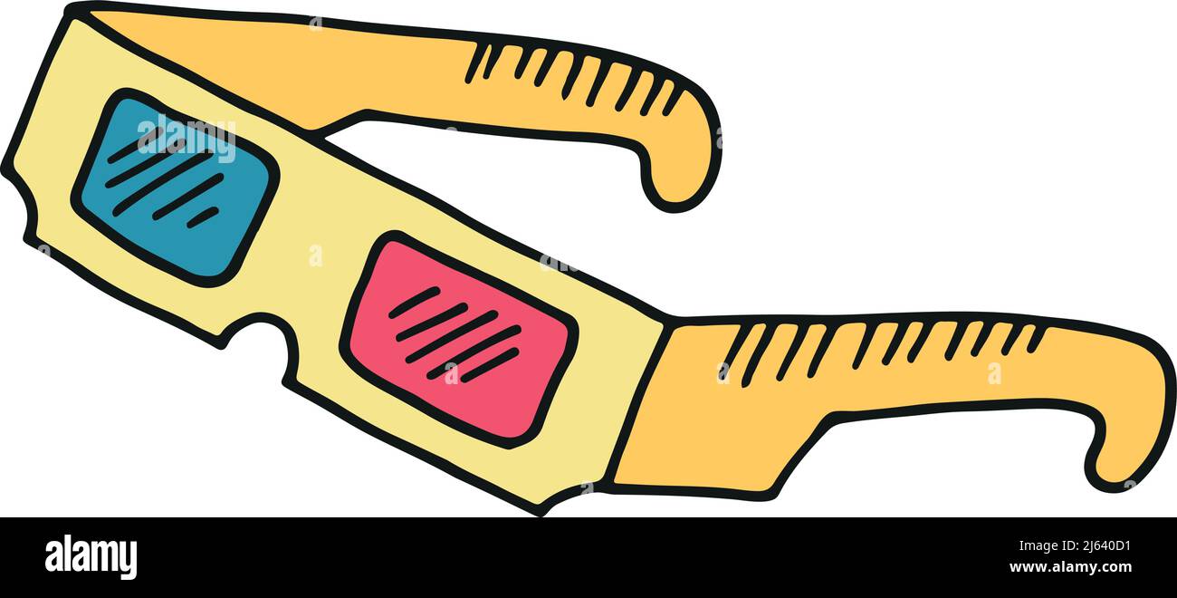 icona con 3d occhiali da cinema. Film a colori doodle Illustrazione Vettoriale