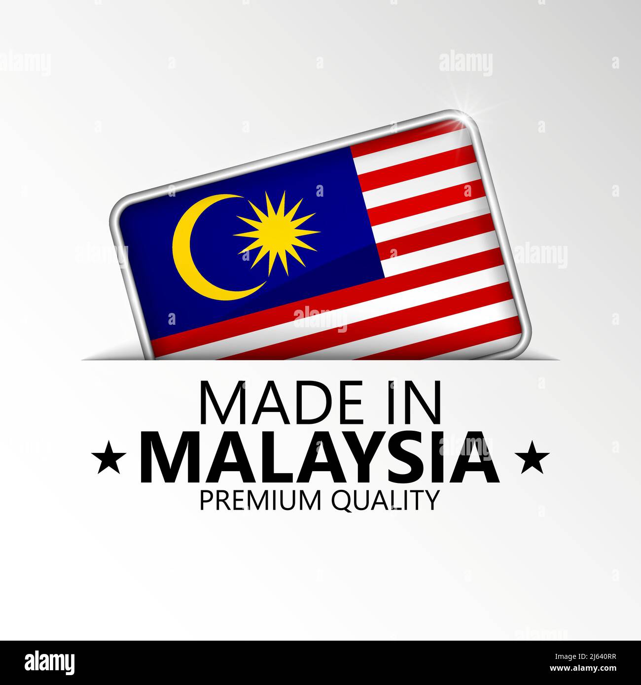 Realizzato in Malesia con grafica ed etichetta. Elemento di impatto per l'uso che si desidera fare di esso. Illustrazione Vettoriale