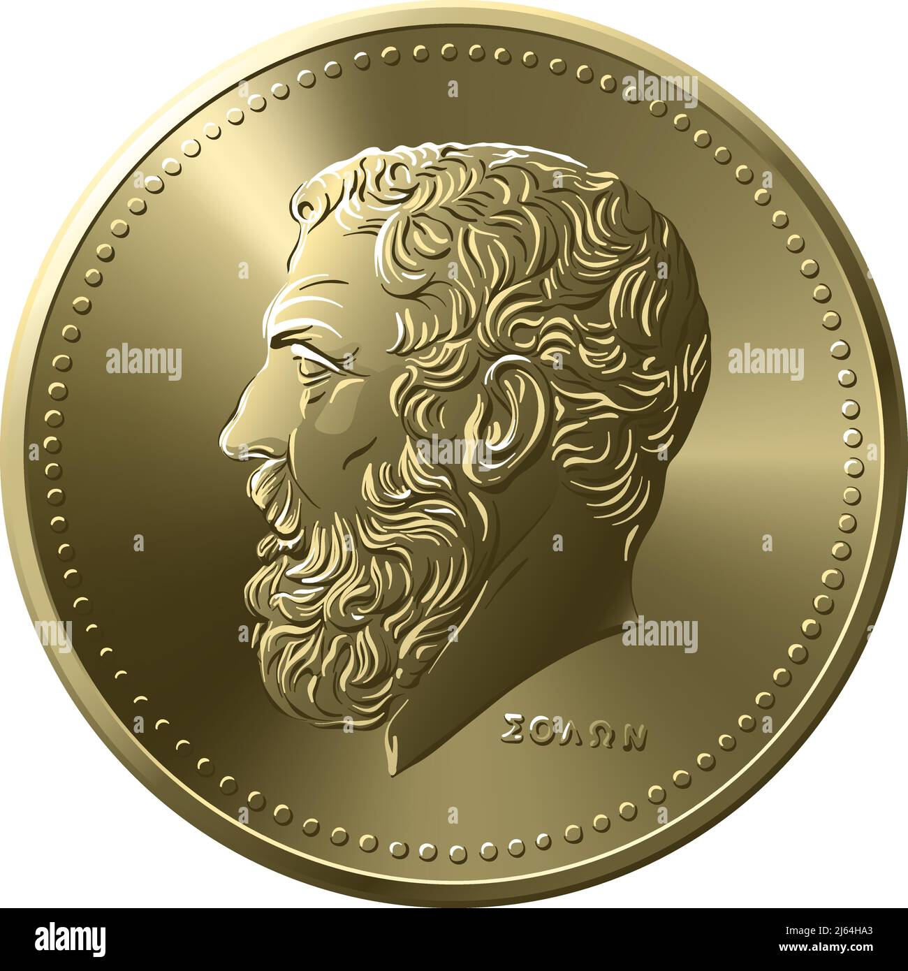 Vettore di denaro greco, moneta da 50 dracme con profilo Solon Illustrazione Vettoriale