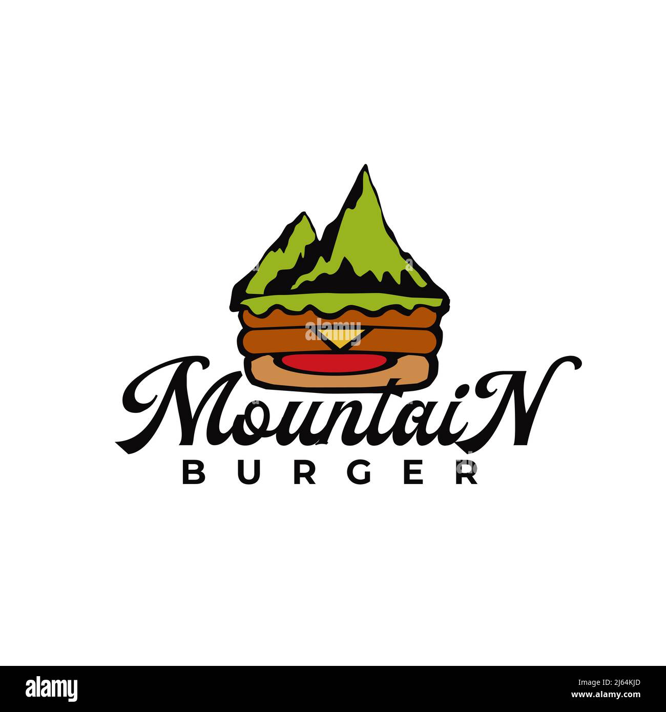 Modello di design con logo Burger Mountain Vector Illustrazione Vettoriale