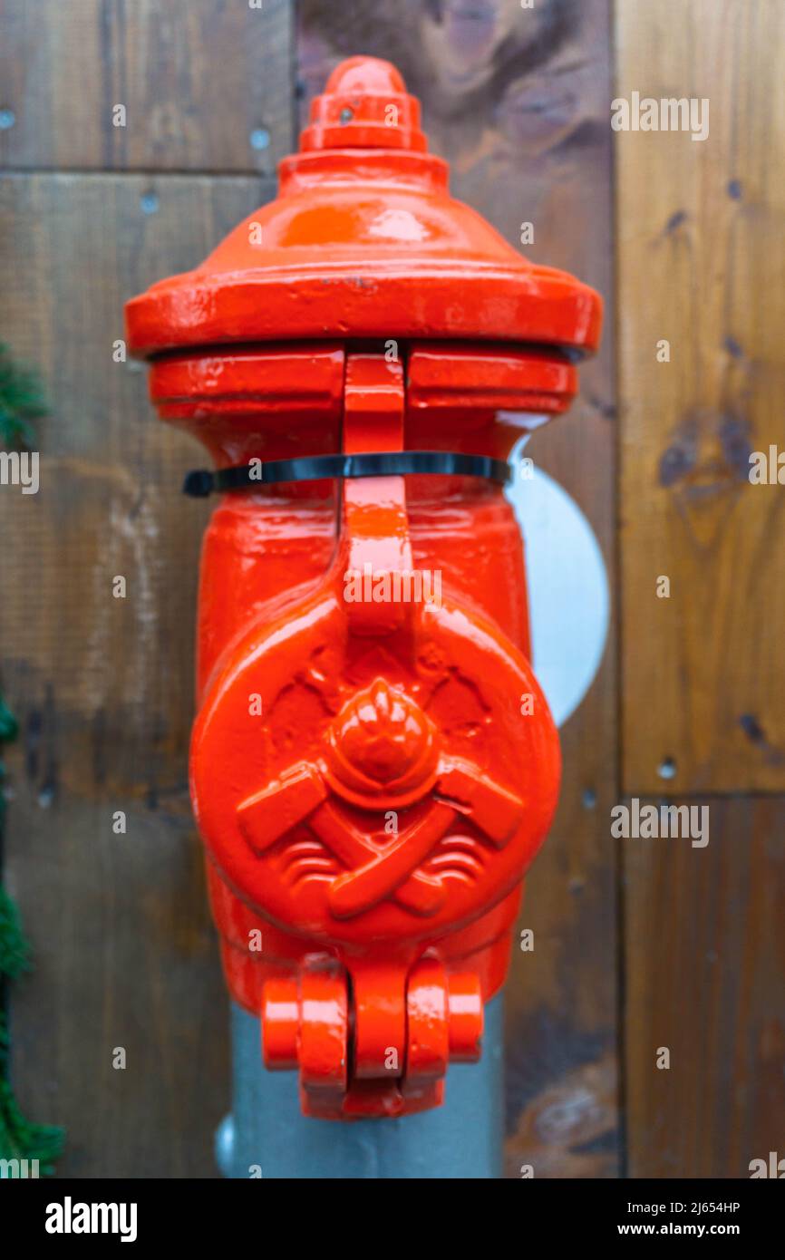 Copenaghen, Danimarca - 14 novembre 2021:primo piano immagine dell'idrante rosso nel mezzo di Copenaghen prevenire la sicurezza antincendio Foto Stock