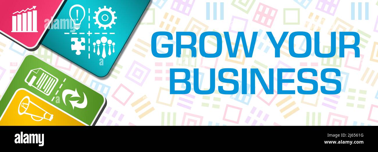 Fai crescere il tuo business quadrati colorati arrotondati simboli aziendali Foto Stock