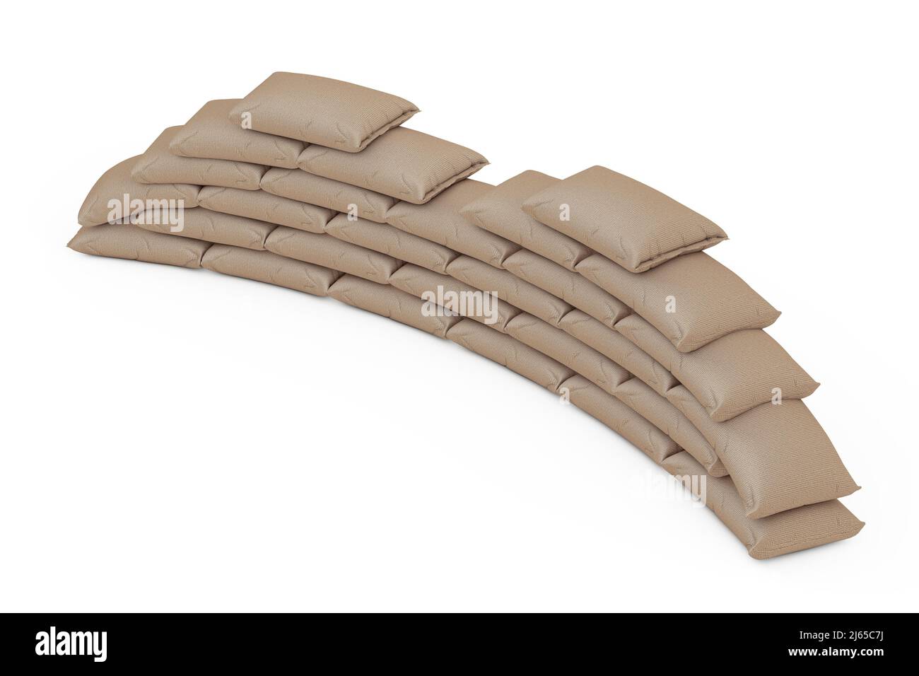 Sandbag impilato Barricade Shield su sfondo bianco. 3D rendering Foto Stock