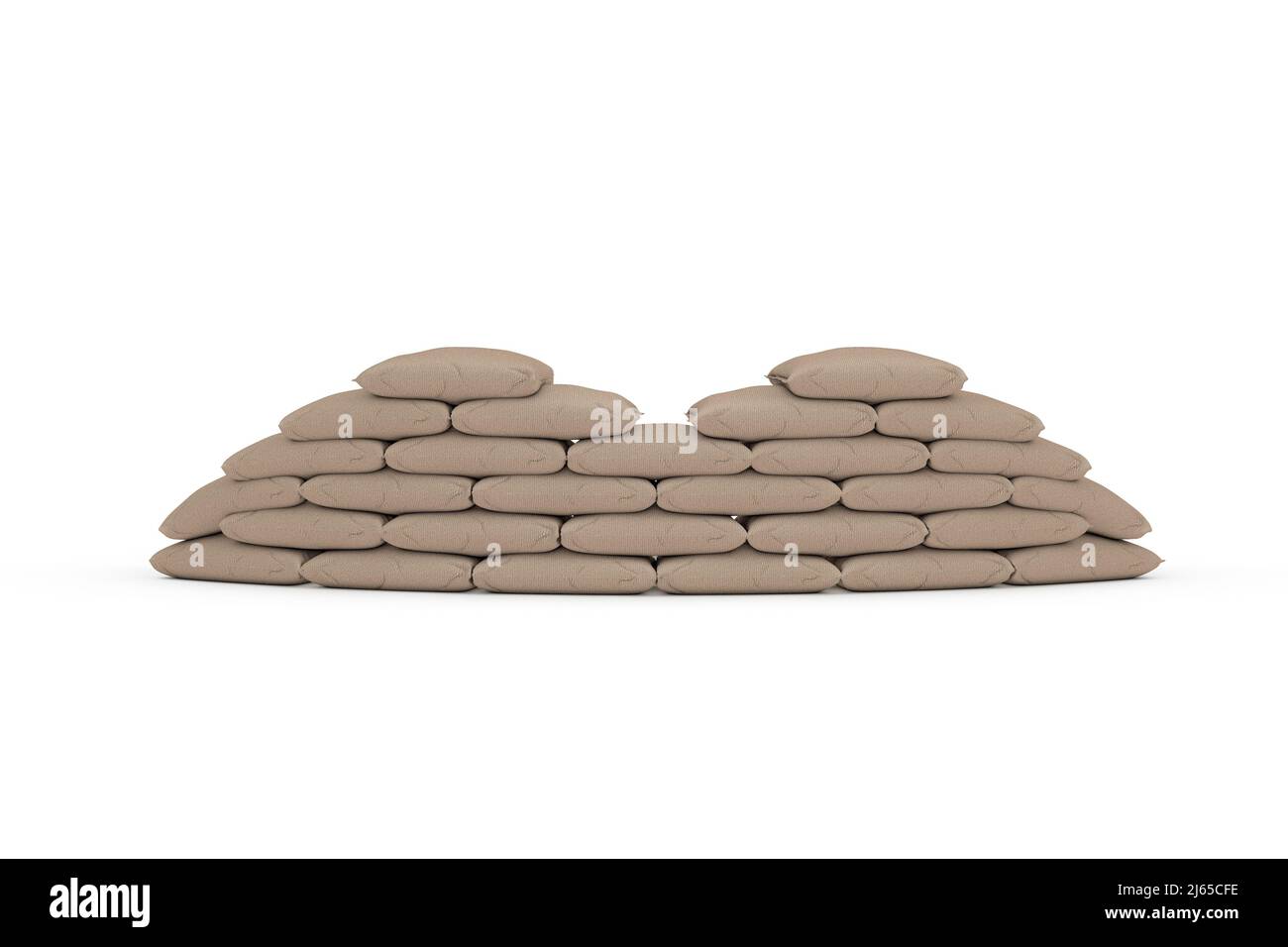 Sandbag impilato Barricade Shield su sfondo bianco. 3D rendering Foto Stock