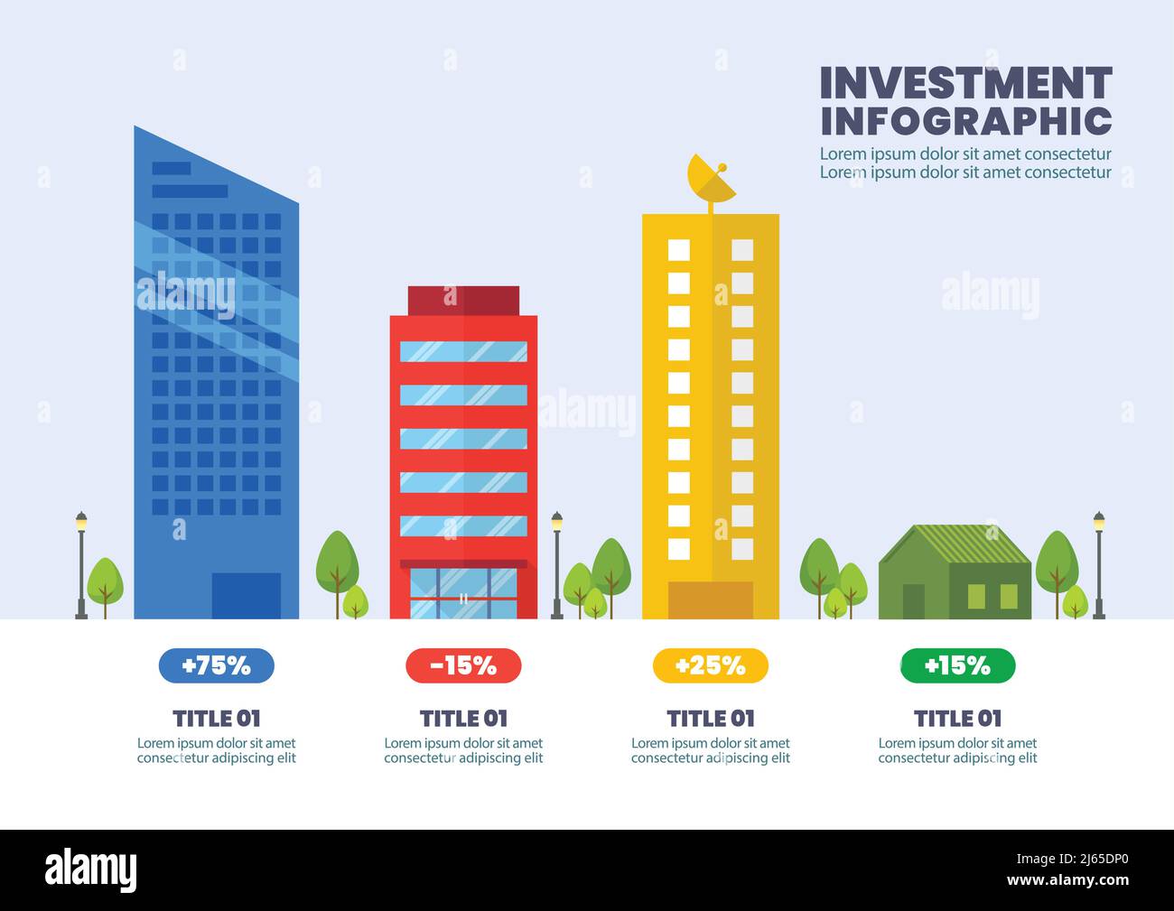 Infografica sulla valutazione delle vendite immobiliari. Illustrazione vettoriale di stile piatto Illustrazione Vettoriale