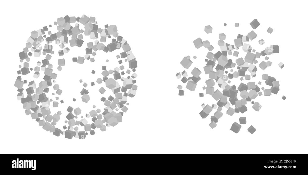 Set di cubi incolori spruzzi di esplosione isolati sul grigio Illustrazione Vettoriale