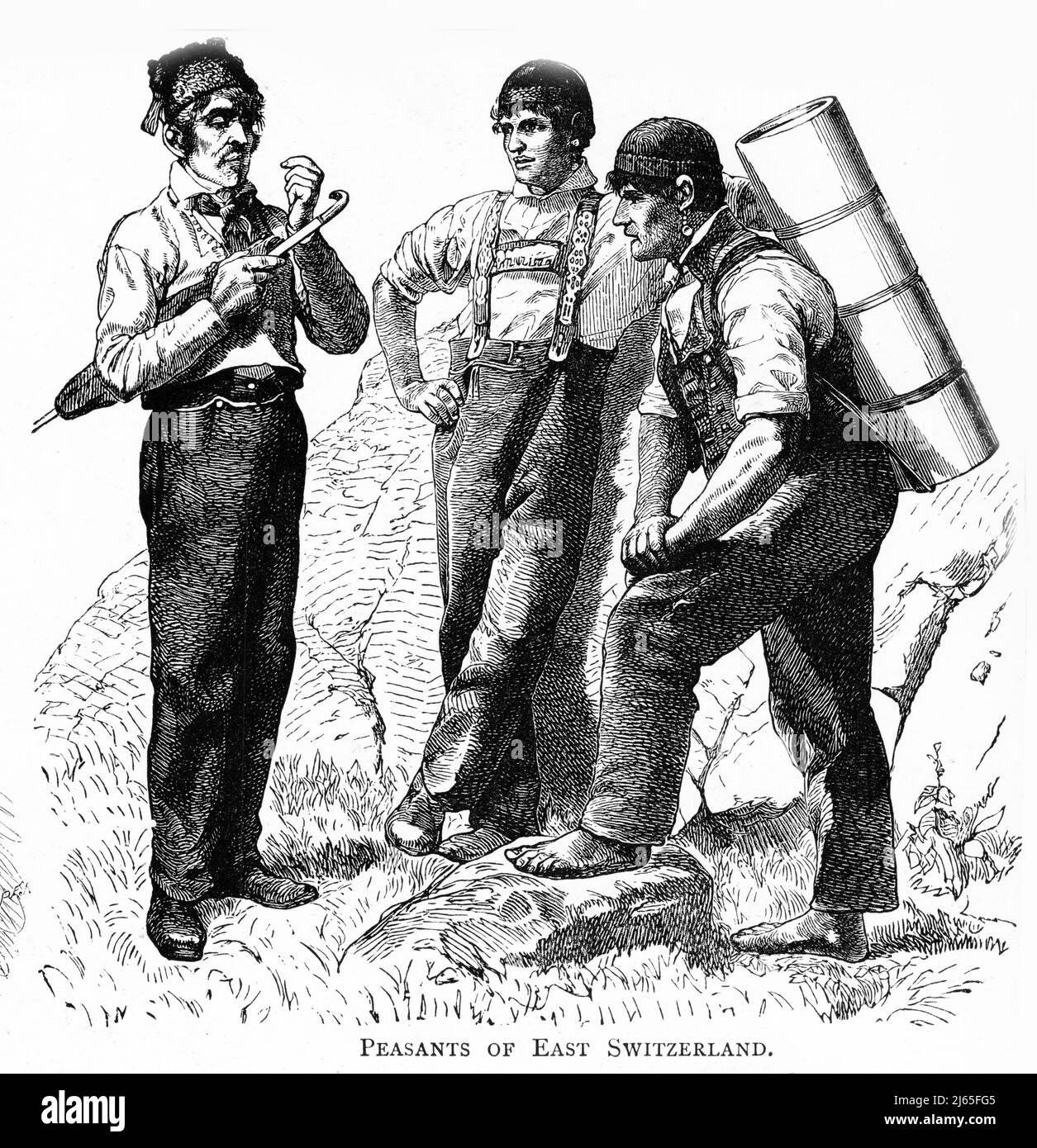 Incisione di contadini della Svizzera orientale alla fine del 1800s Foto Stock