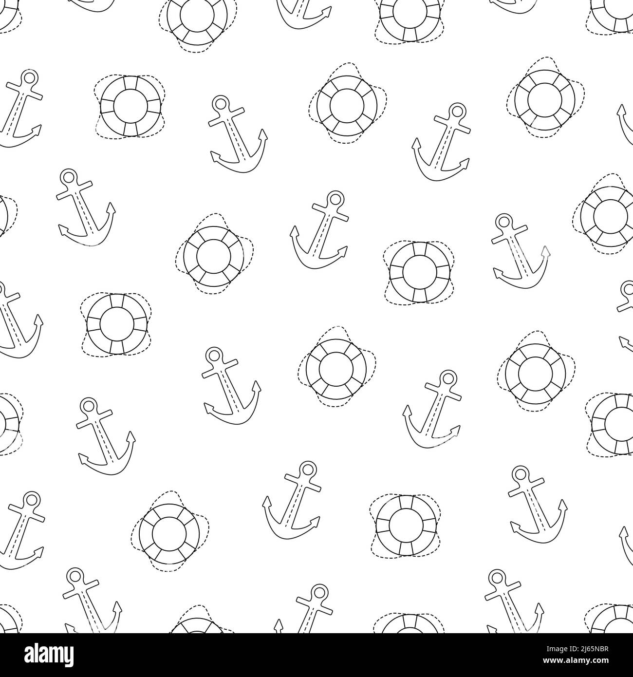 Pattern senza giunture di contorni di ancoraggio e lifbuoy Illustrazione Vettoriale
