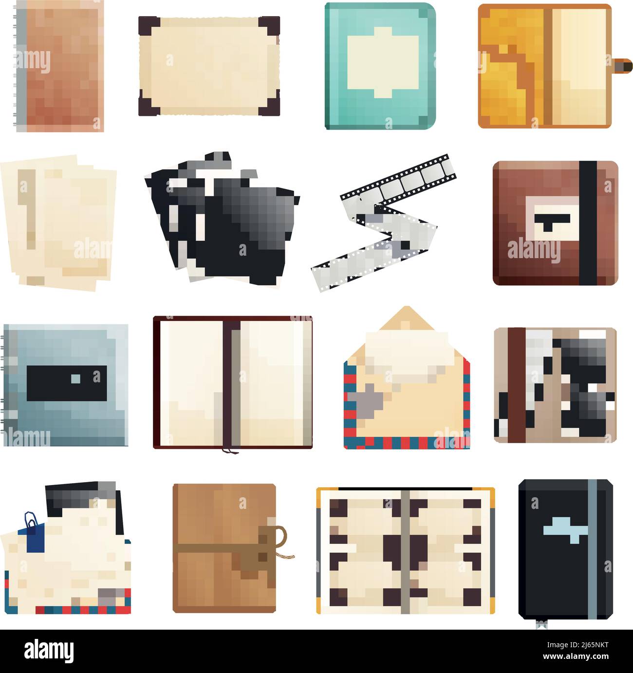 Ricordi raccolta di album foto album album album album appunti diari busta postale cartelle diapositive su pellicola elementi decorativi isolati illustrazione vettoriale Illustrazione Vettoriale