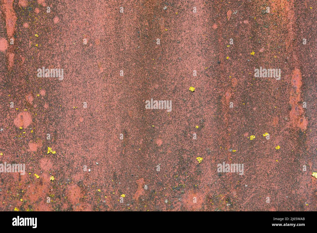 Vecchia struttura in metallo rosso arrugginito con corrosione e muschio. Spazio di copia per il disegno o il testo Foto Stock
