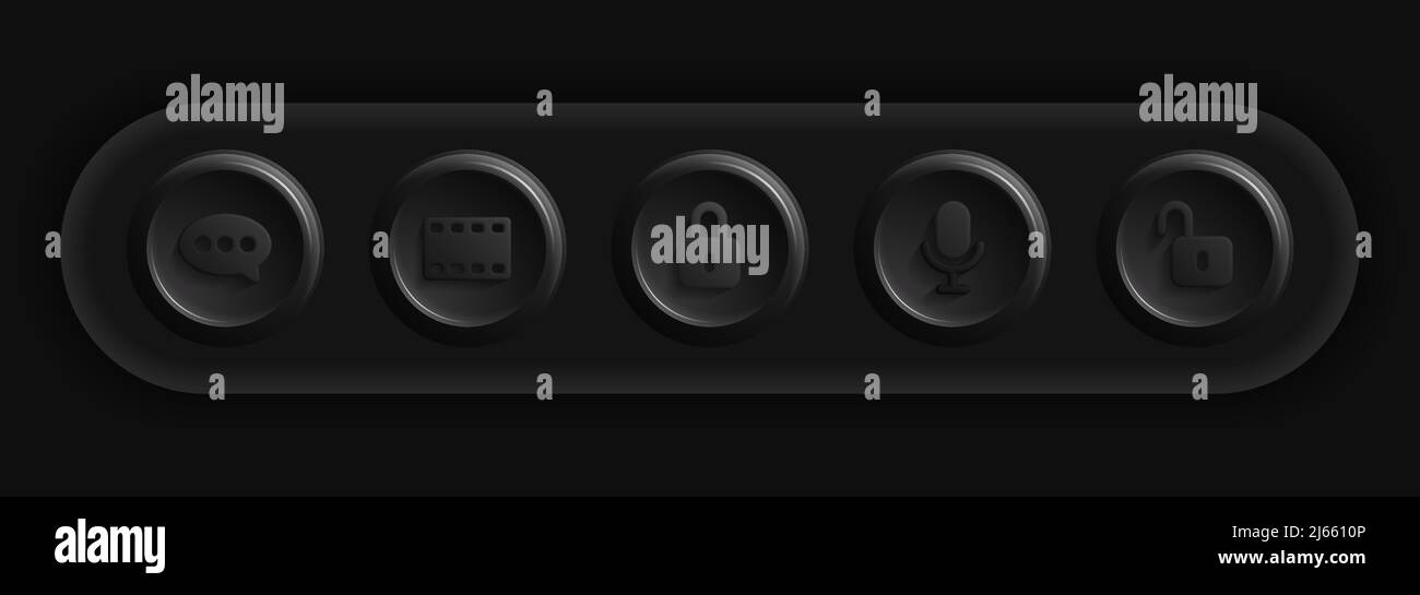 Icona Dark Apps (applicazioni scure) impostata. Messenger, Movie, Locker, Micro Buttons. Illustrazione vettoriale Illustrazione Vettoriale