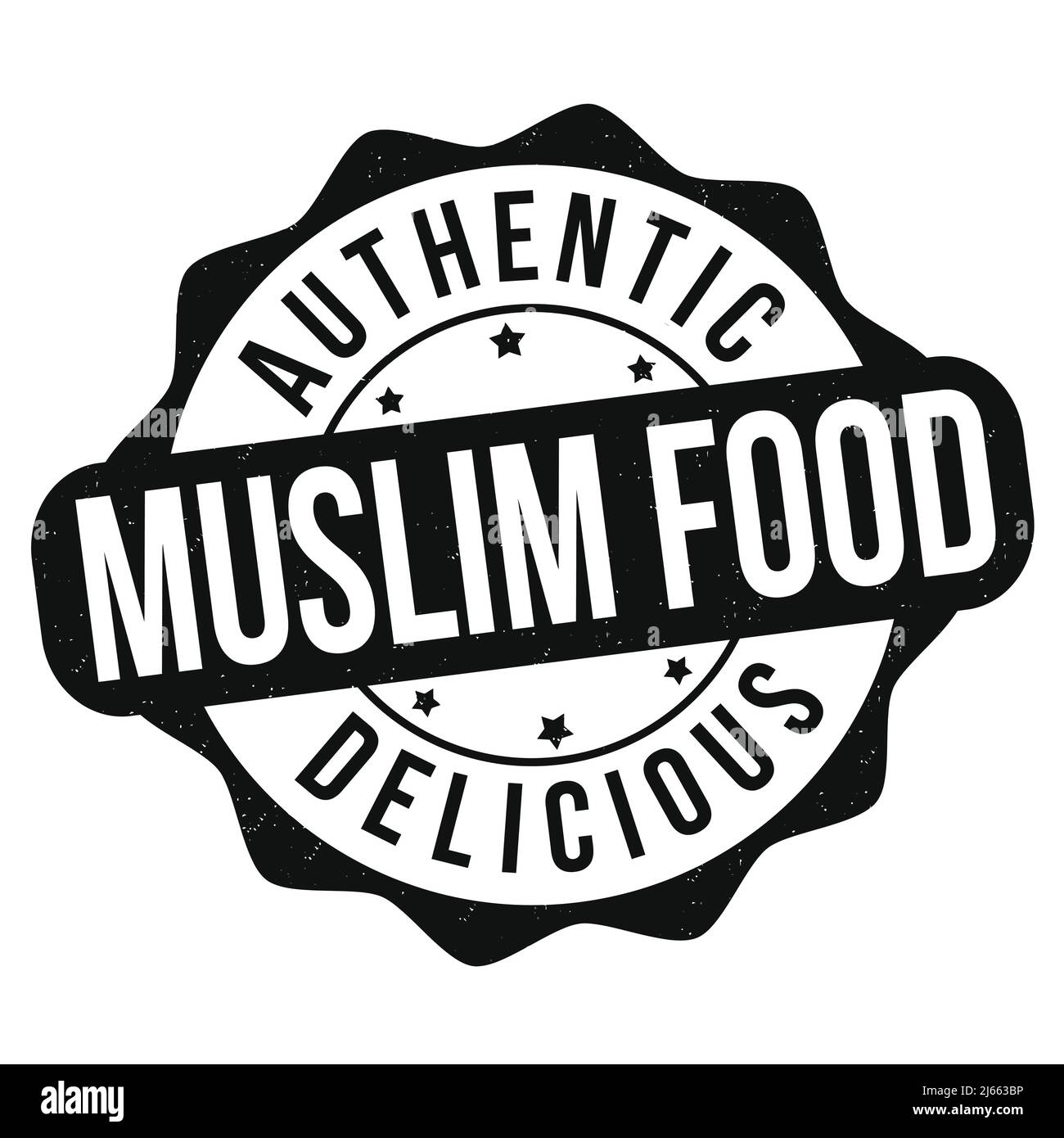 Timbro di gomma con grunge di cibo musulmano su sfondo bianco, illustrazione vettoriale Illustrazione Vettoriale