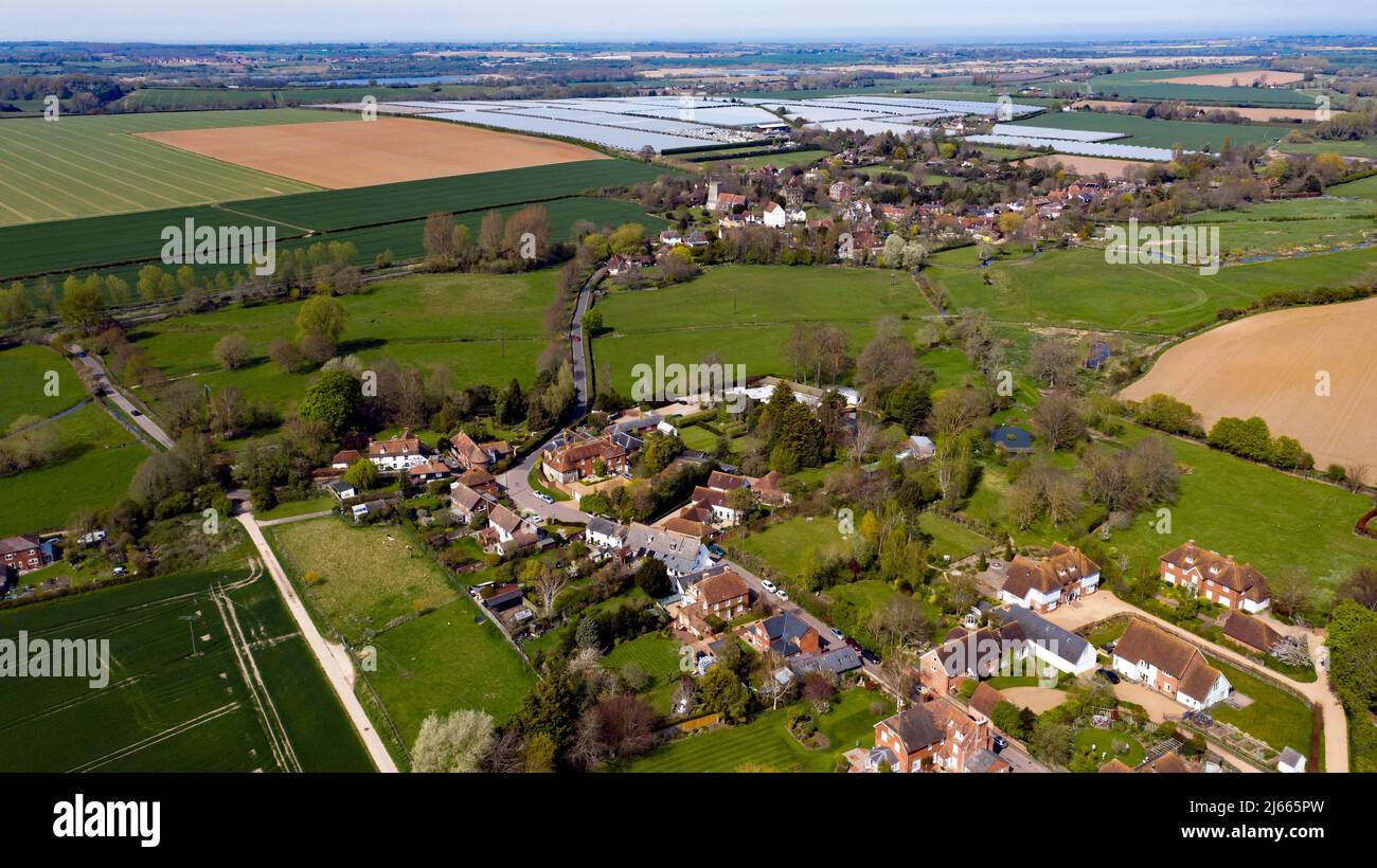 Vista aerea di Ickham, guardando verso Wickhambreaux e Kelsey Farms, Kent Foto Stock