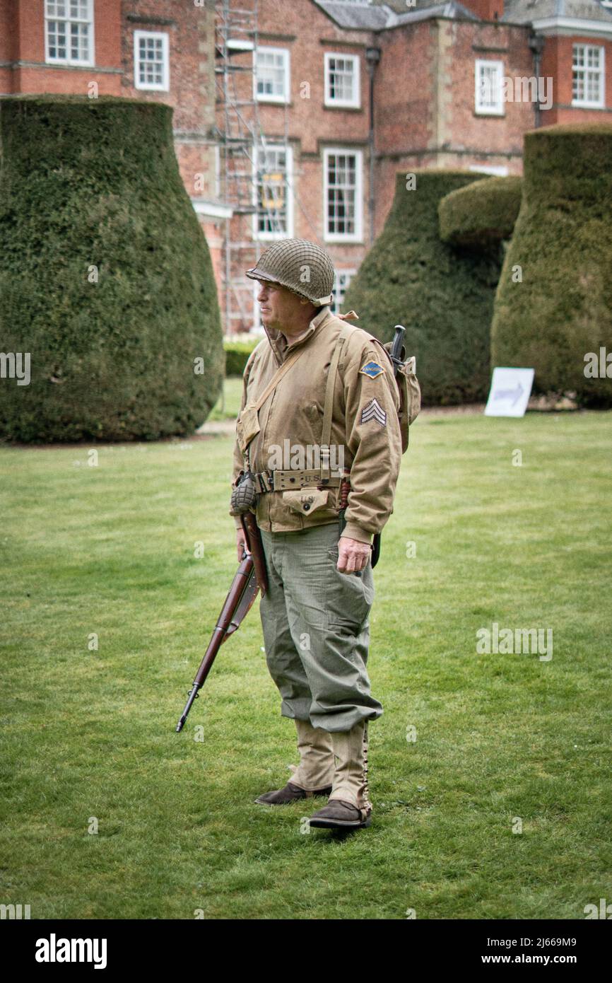 Re-enattore statunitense Ranger Sergeant all'evento No Man's Land 2022 a Bodrhydddan Hall, Galles Foto Stock