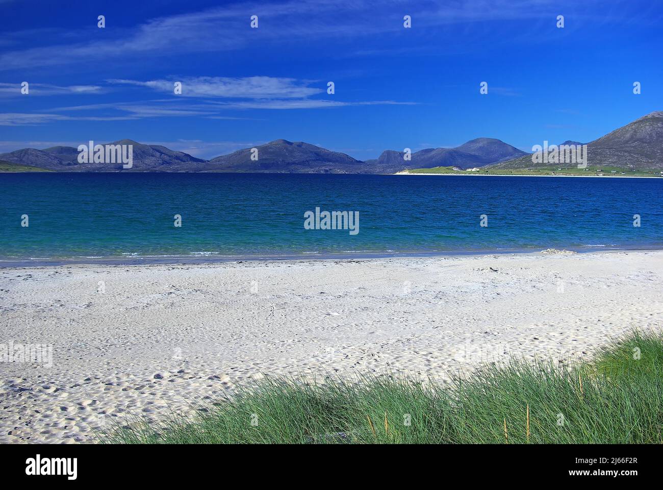 Feinsandiger Strand auf der Hebrideninsel Harris, Horgabost Camping, Aeussere Hebriden, Schottland, Grossbritannien Foto Stock