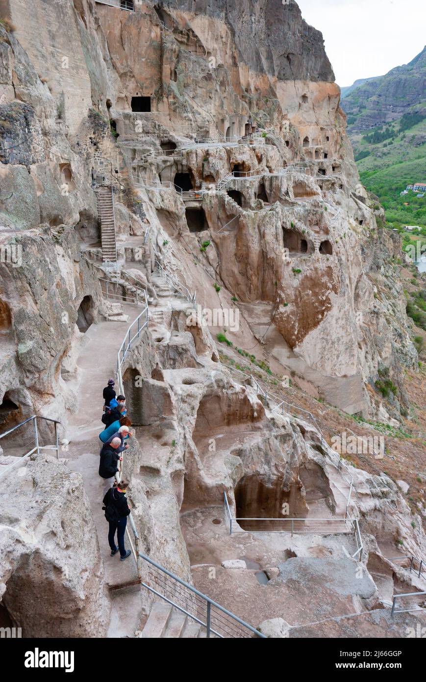 Hoehlenstadt Wardsia, Hoehlenwohnungen, Unesco Welterbe, Achalkalaki, Regione Samzche-Dschawachetien. Georgien Foto Stock