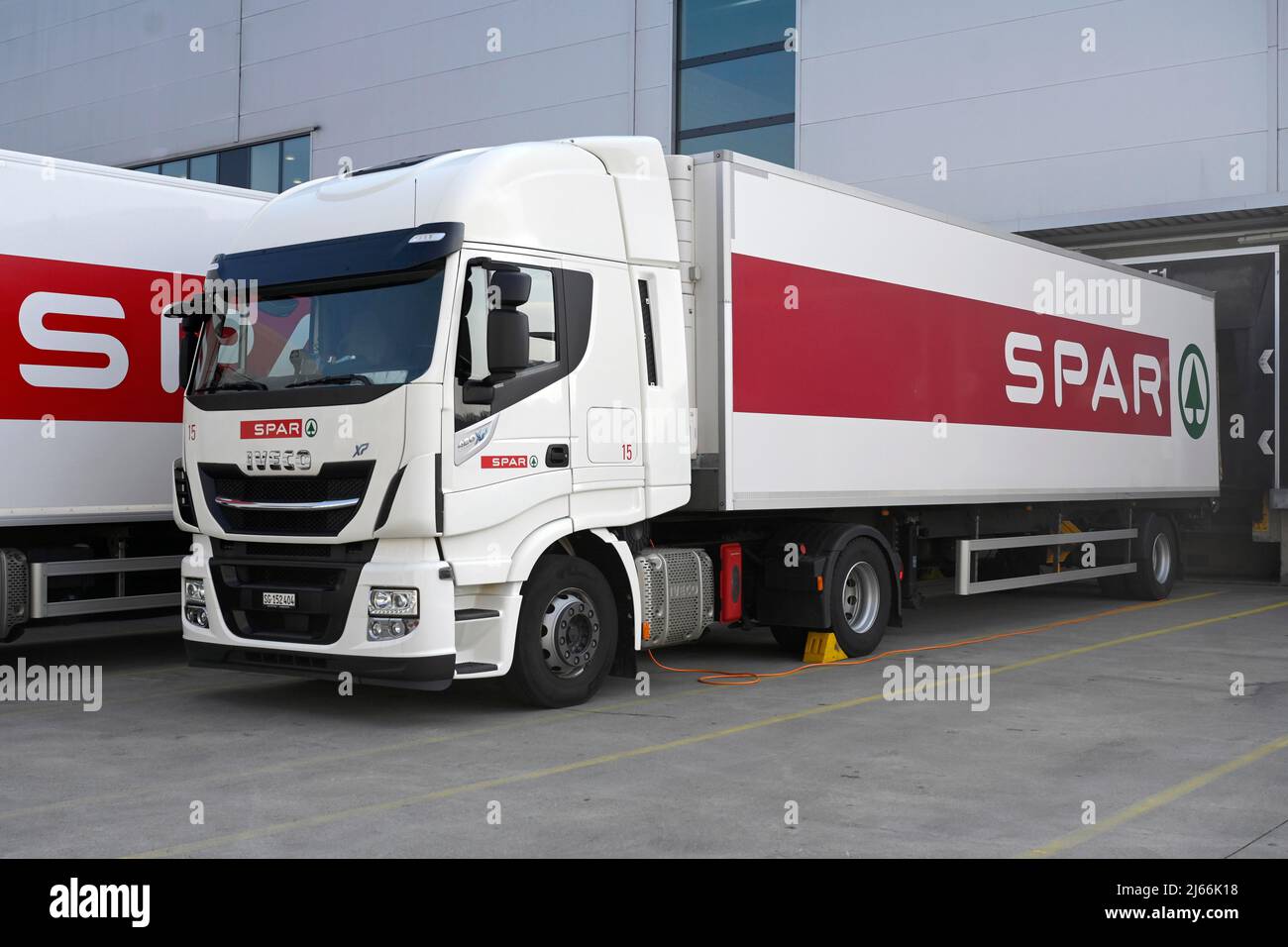Lastwagen Spar Gruppe, San Gallo, Schweiz Foto Stock