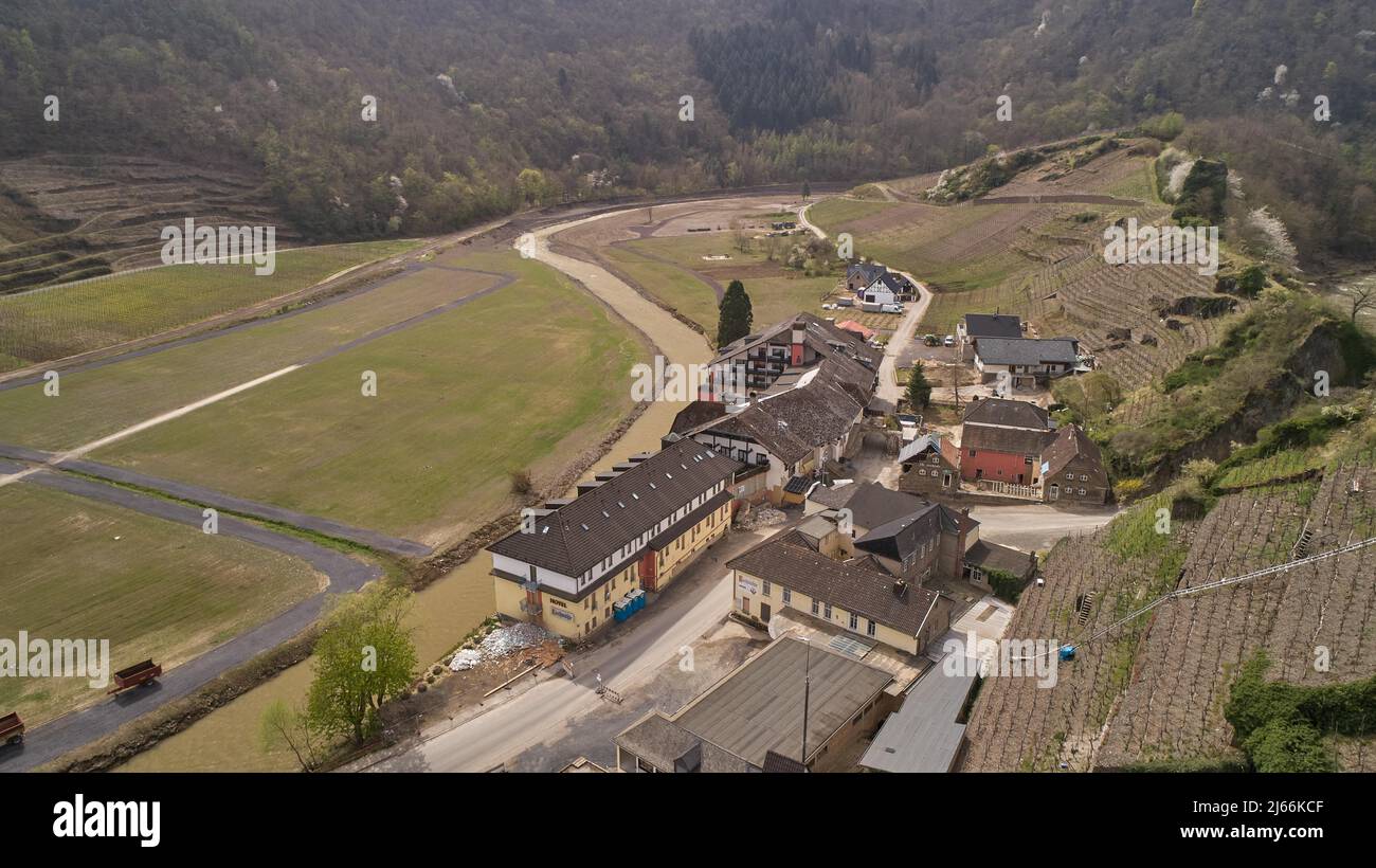 Flutschaeden am Hotel Lochmuehle bei Mayschoss, Rheinland-Pfalz, Germania Foto Stock