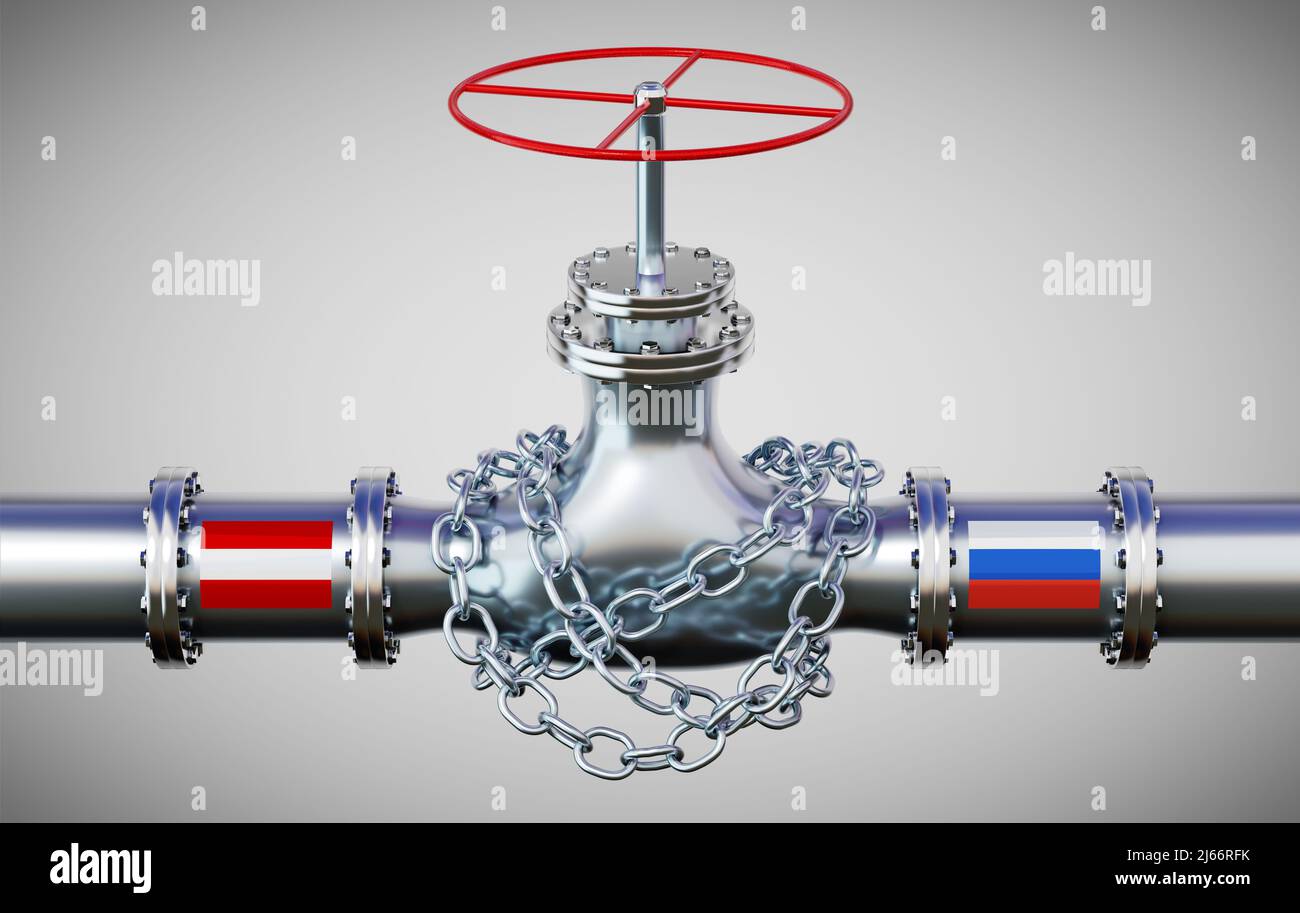 Gasdotto con bandiere di Austria e Russia, catena - 3D illustrazione Foto Stock