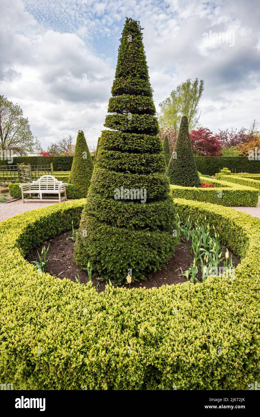 Topiary fa un'esposizione emozionante in un giardino dello spettacolo Foto Stock