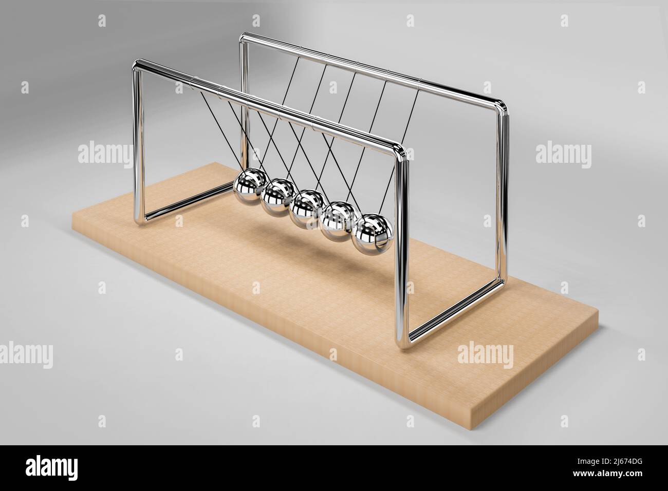 Culla di Newton - un dispositivo con sfere oscillanti - 3D rendering Foto Stock
