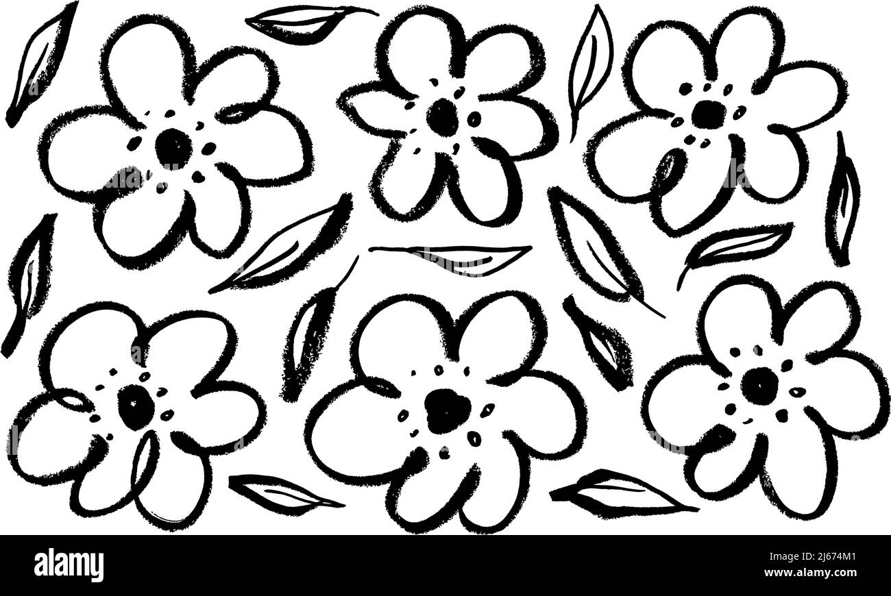 Set di fiori lineari isolati su sfondo bianco Illustrazione Vettoriale