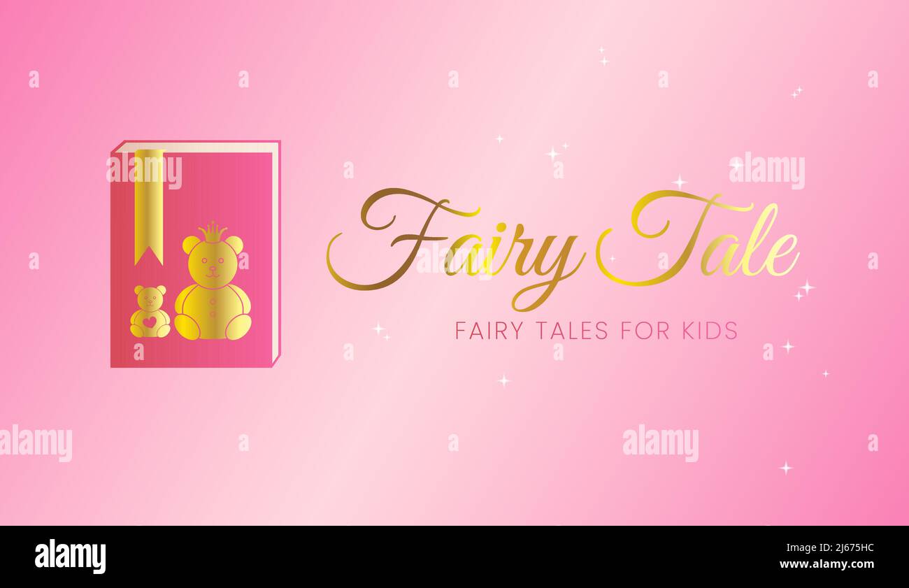 Fata Tales for Kids Pink Illustrazione sfondo Design con un libro con orsacchiotti su di esso Illustrazione Vettoriale