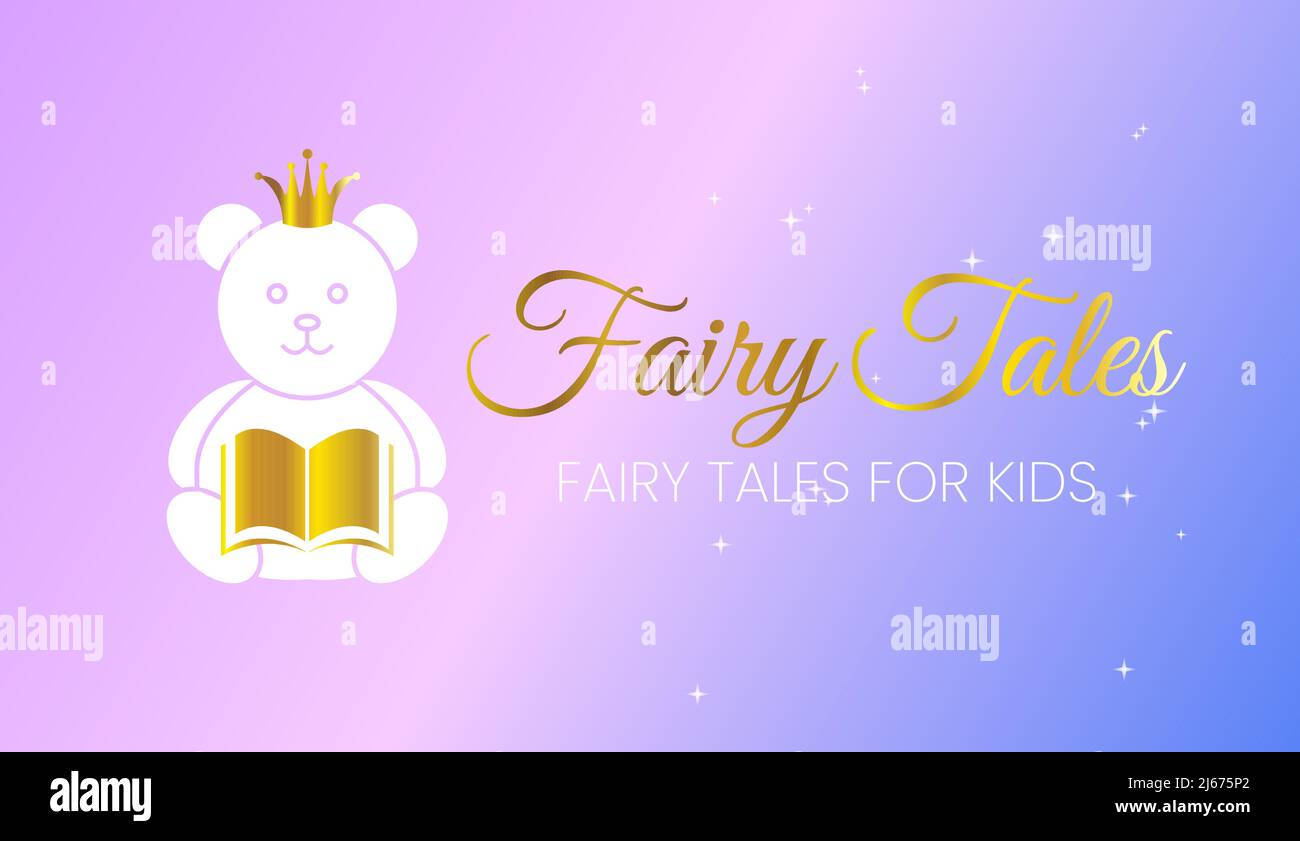 Magical Fairy Tales for Kids Purple Illustration Design con un orso e un libro sfondo Vector Illustrazione Vettoriale