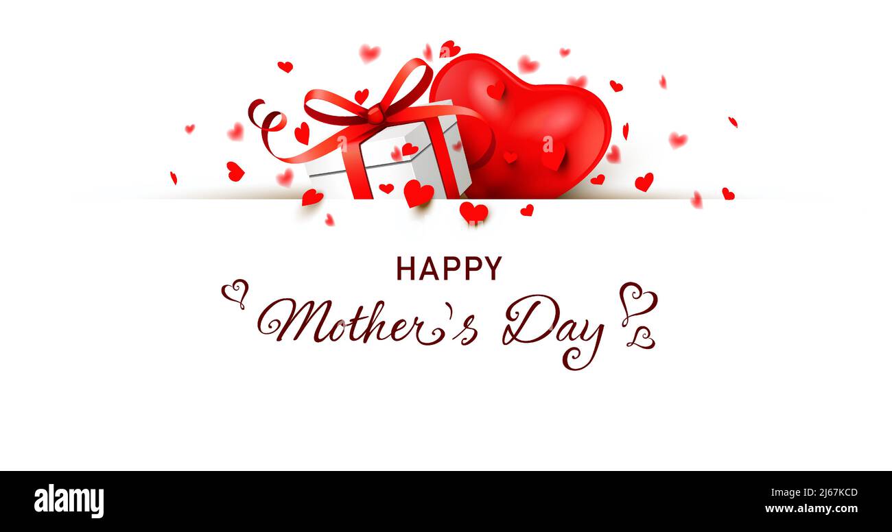 Biglietto di auguri per la Festa della mamma - Banner in carta con confezione regalo, cuore e cuore Confetti Illustrazione Vettoriale