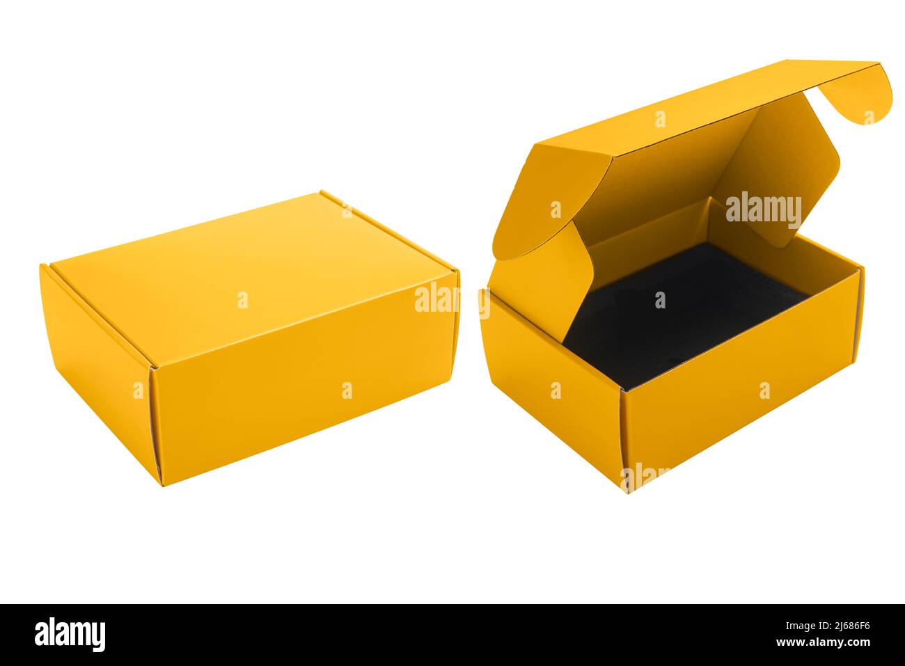 Scatola di cartone isolate su sfondo bianco Foto Stock