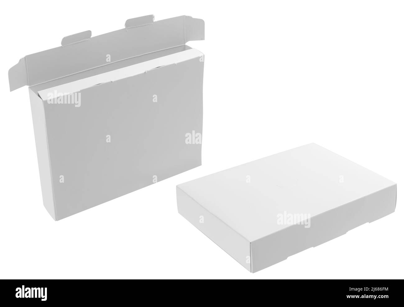 Scatola di cartone isolate su sfondo bianco Foto Stock