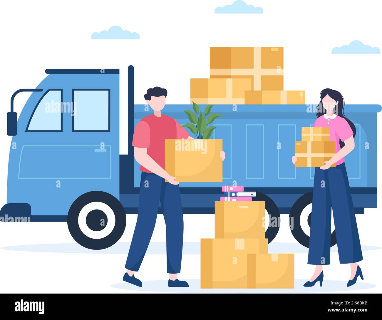 Home Relocation or people moving with cartone Packaging boxes or Pack effetti personali Move to New ones in Flat Cartoon Illustration Illustrazione Vettoriale