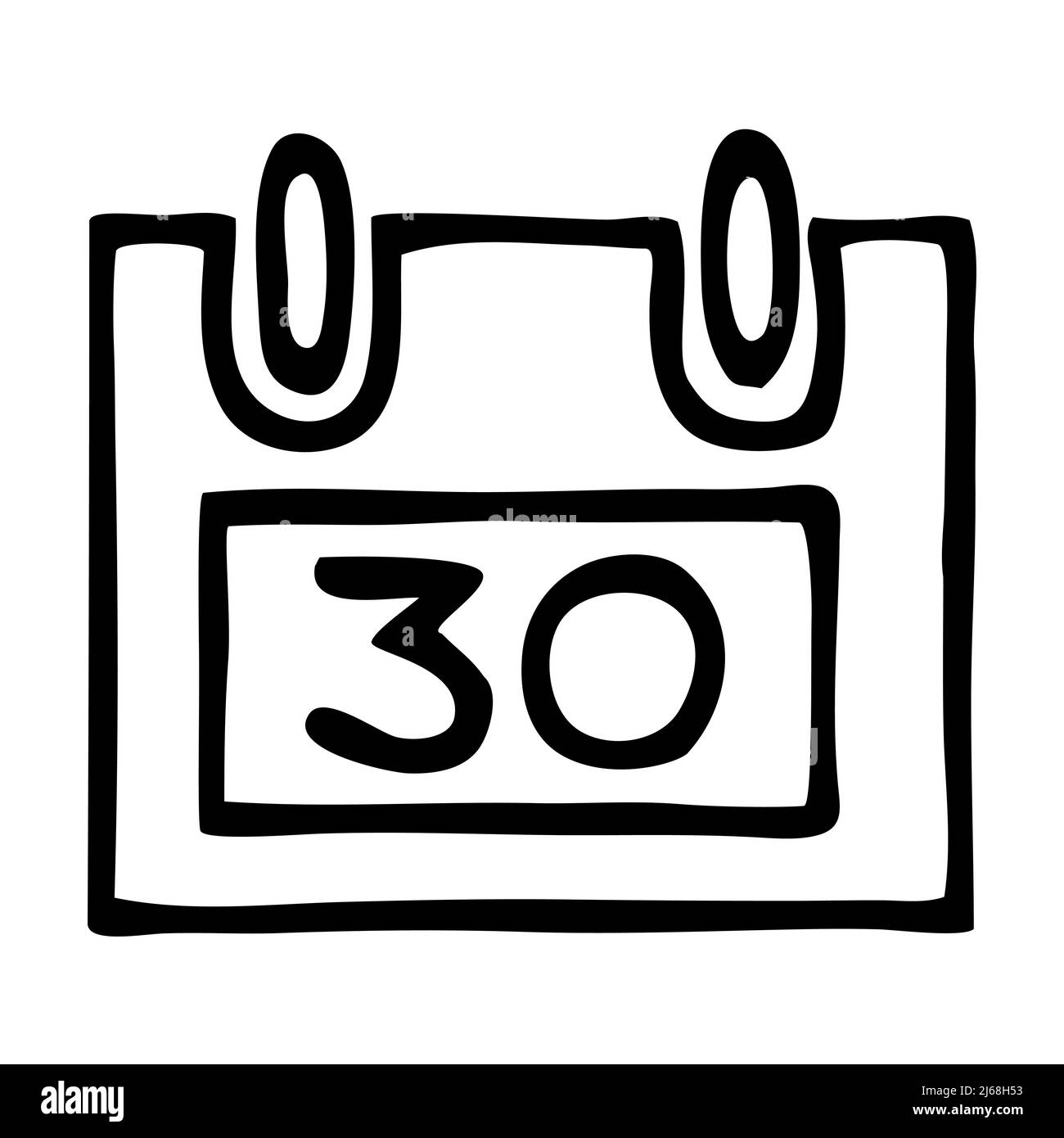Icona o logo del calendario Doodle fine mese, disegnata a mano con sottile linea nera. Illustrazione Vettoriale